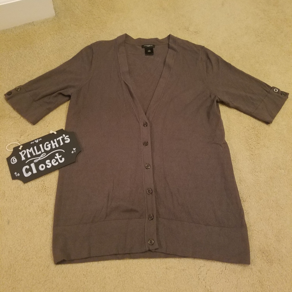 Ann Taylor Short Sleeve Sweater Cardigan Chocolate Brown Small